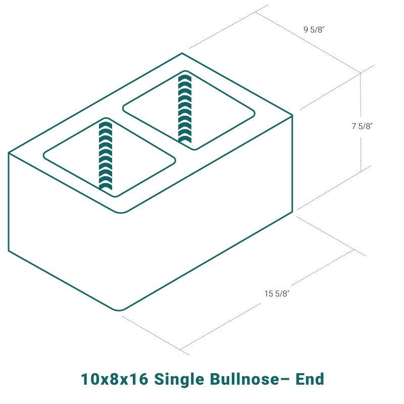10 x 8 x 16 Single Bullnose - End