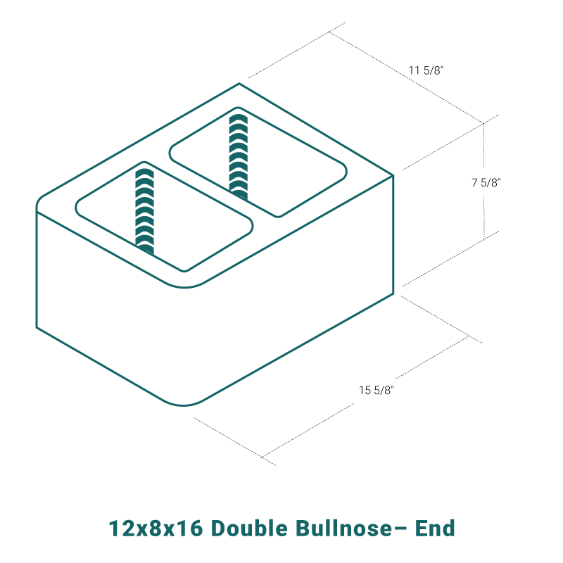 12 x 8 x 16 Double Bullnose - End