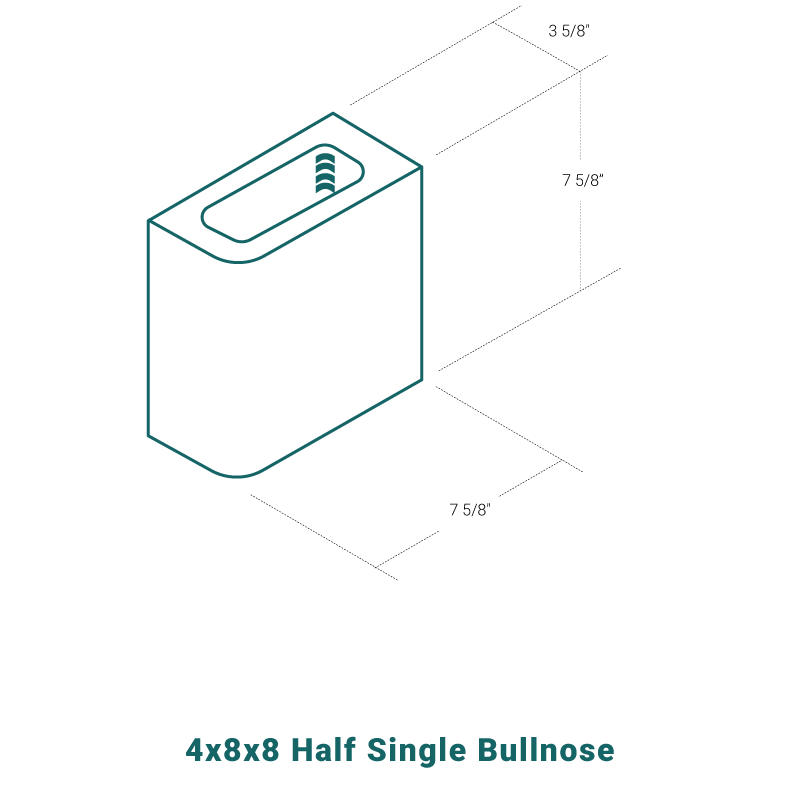 4 x 8 x 8 Half Single Bullnose