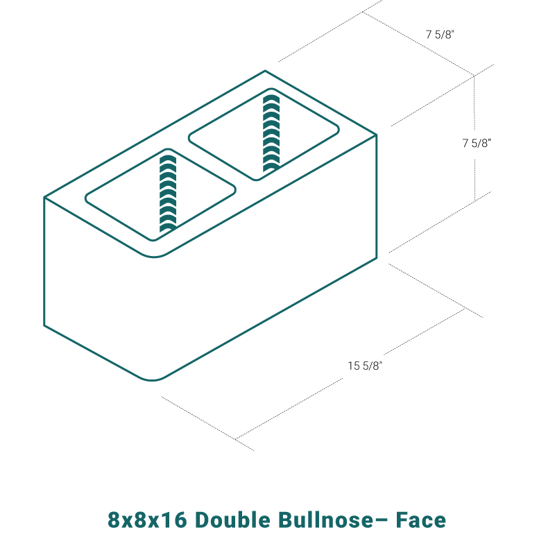 8 x 8 x 16 Double Bullnose - Face