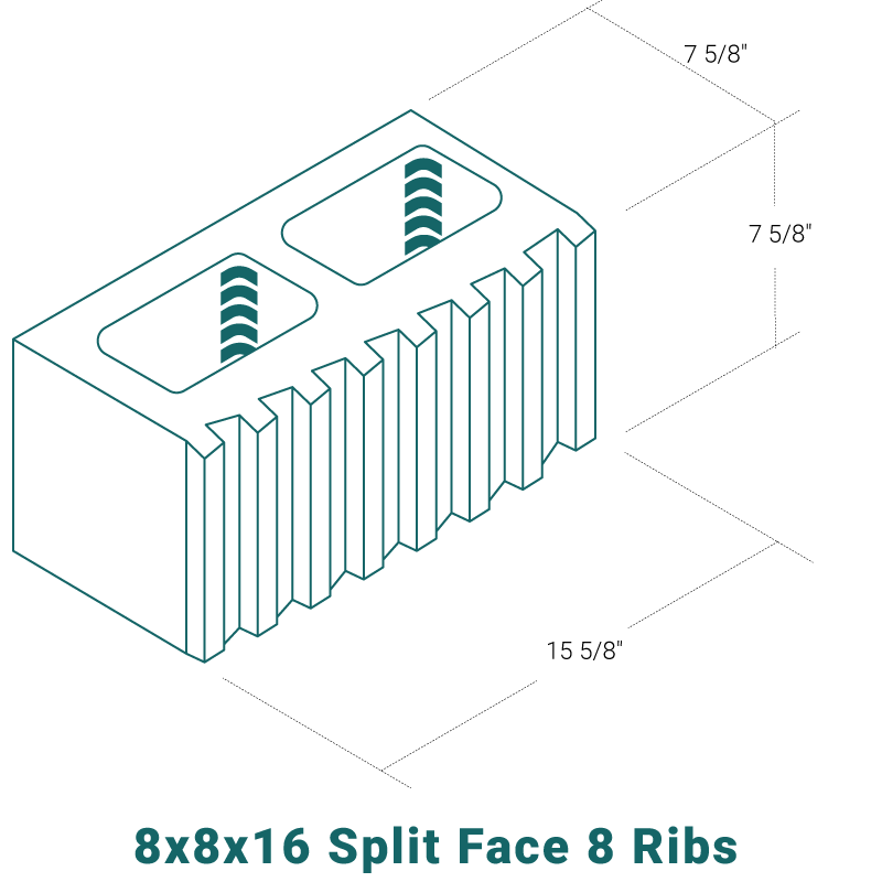 8 x 8 x 16 Split Face - 8 Ribs